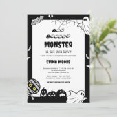 Cute Little Monster Baby Shower Illustration Einladung (Stehend Vorderseite)