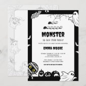 Cute Little Monster Baby Shower Illustration Einladung (Vorne/Hinten)