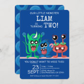 Cute Little Monster Boys Donut 2nd Birthday Einladung (Vorne/Hinten)