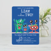 Cute Little Monster Boys Donut 2nd Birthday Einladung (Stehend Vorderseite)