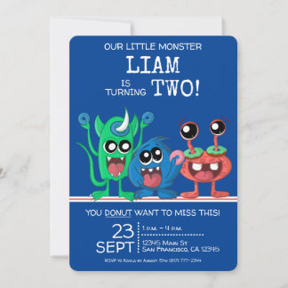 Cute Little Monster Boys Donut 2nd Birthday Einladung