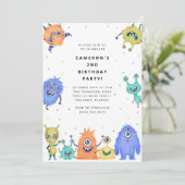 Cute Little Monster Kids Birthday Invitation Einladung (Stehend Vorderseite)