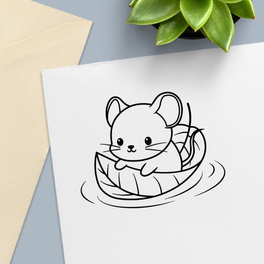 Cute Little Mouse Leaf Boat Permastempel