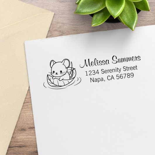 Cute Little Mouse Leaf Boat Return Address Gummistempel