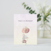 Cute Little Mouse With Pink Balloons Invitation Postkarte (Stehend Vorderseite)