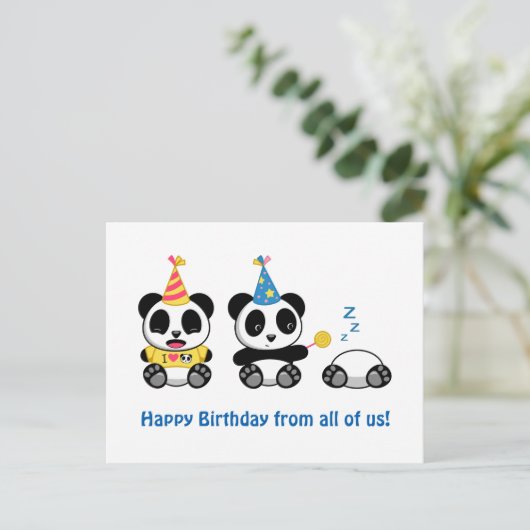 Cute Little Pandas on White Birthday from All Postkarte (Stehend Vorderseite)