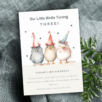Cute Little Party Birds Any Age Kids Birthday Einladung