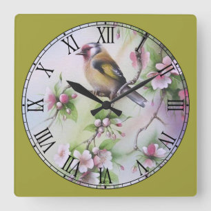 Cute Little Pastel Yellow Bird Quadratische Wanduhr