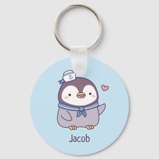 Cute Little Penguin Sailor Crew Personalized Schlüsselanhänger (Vorderseite)
