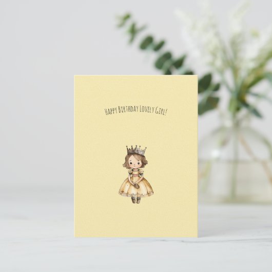 Cute Little Princess Girl Happy Birthday Card Postkarte (Stehend Vorderseite)