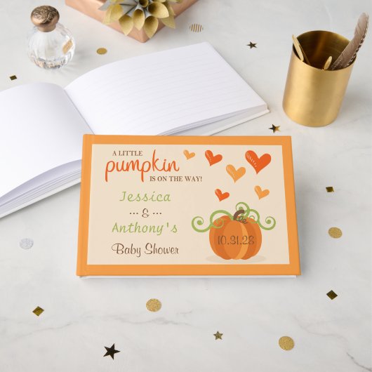 Cute Little Pumpkin Baby Shower Gästebuch (Vorderseite Offen)