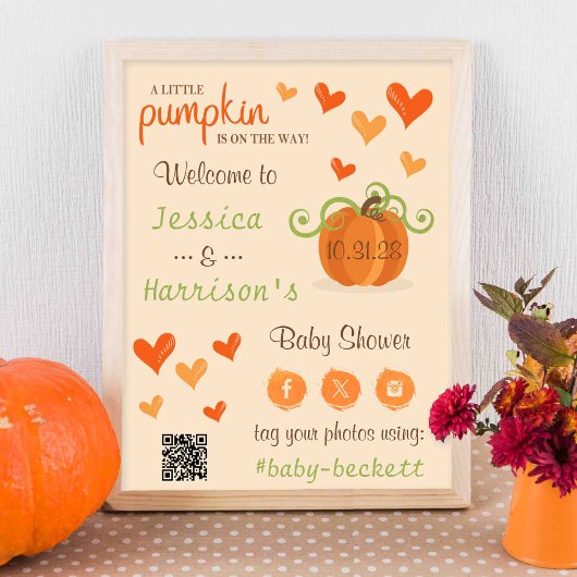 Cute Little Pumpkin Baby Shower Welcome Sign Poster