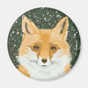 Cute Little Red Fox - in the snow.  Magnet