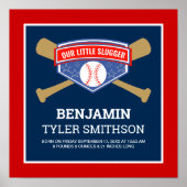 Cute Little Slugger Baseball Baby Birth Stats Poster (Vorne)