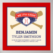 Cute Little Slugger Baseball Baby Birth Stats Poster (Vorne)