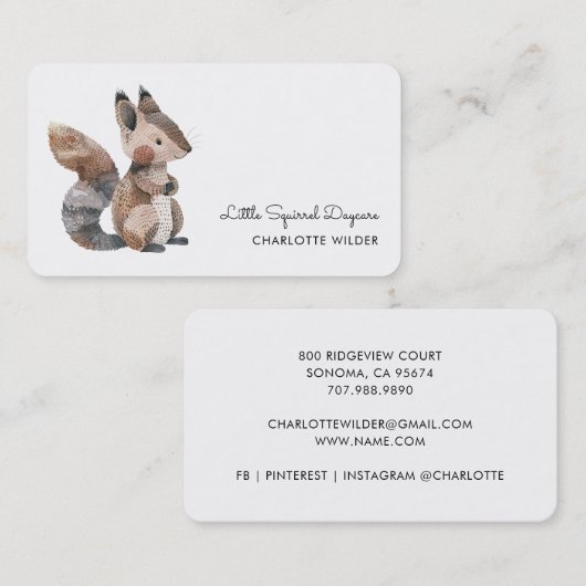 Cute Little Squirrel Daycare Business Card Visitenkarte (Vorne/Hinten)