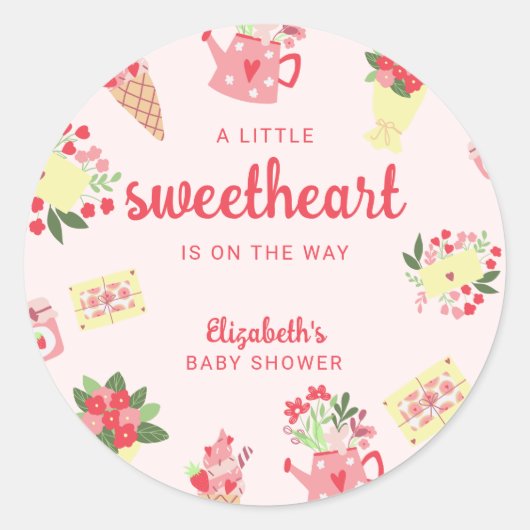 Cute Little Sweetheart on the Way Baby Shower pink Runder Aufkleber (Vorderseite)