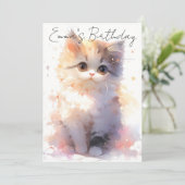 Cute Little Watercolor Cat Birthday Einladung (Stehend Vorderseite)