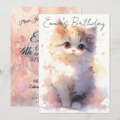 Cute Little Watercolor Cat Birthday Einladung (Vorne/Hinten)