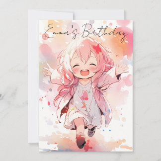 Cute little watercolor girl birthday einladung