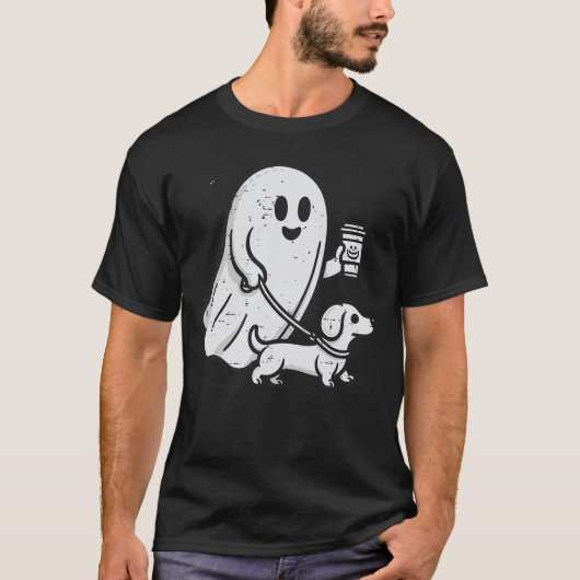 Cute Little Weenie Dog Dachshund Halloween Ghost C T-Shirt (Vorderseite)