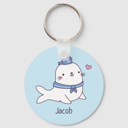 Cute Little White Seal Sailor Crew Name Keychain Schlüsselanhänger (Vorderseite)