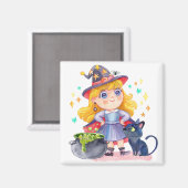Cute little witch and black cat magnet (Vorderseite/Rückseite)