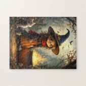 Cute little witch in forest with witch's cauldron puzzle (Horizontal)