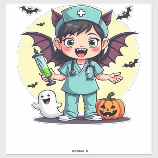 Cute little witch nurse Halloween Premium T-Shirt Aufkleber (Blatt)
