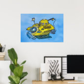 Cute little yellow submarine in blue water poster (Heimbüro)