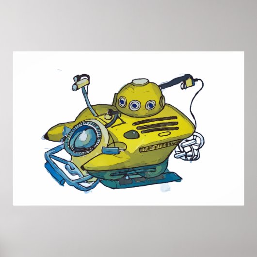 Cute little yellow submarine in blue water poster (Vorne)