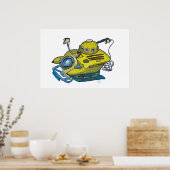 Cute little yellow submarine in blue water poster (Küche)