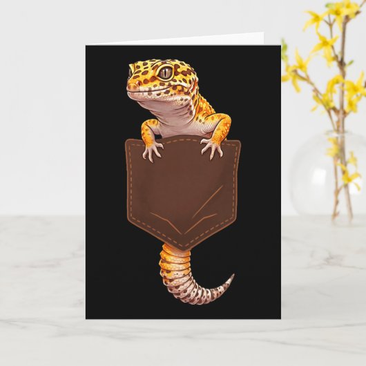 Cute Lizard Reptile Leopard Gecko Pocket Funny Men Karte (Gelbe Blume)