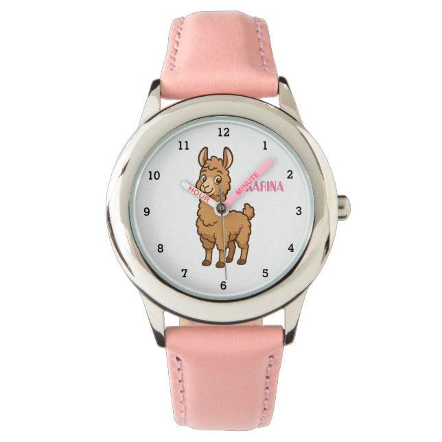 Cute Llama Animal Alpaca Girly Kids Armbanduhr (Vorderseite)