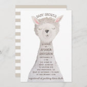 Cute Llama Baby Shower | Neutral Watercolor Alpaca Einladung (Vorne/Hinten)
