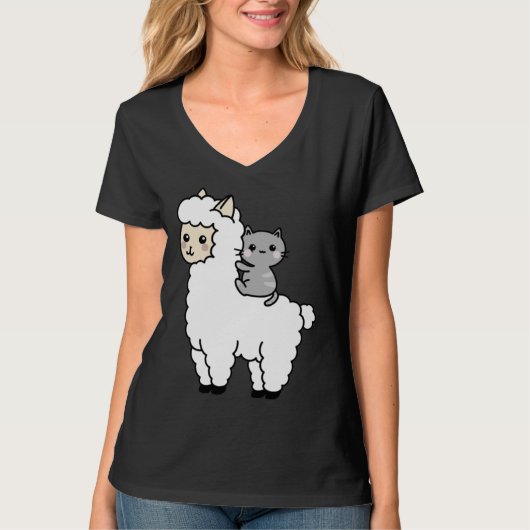 Cute Llama Cat Best Friends T-Shirt (Vorderseite)