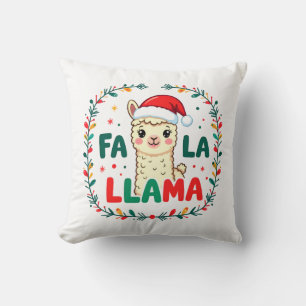Cute Llama Christmas Design - "FÁ LA LAMA" Holiday Kissen