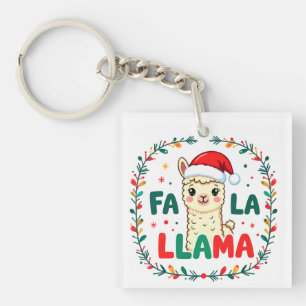 Cute Llama Christmas Design - "FÁ LA LAMA" Holiday Schlüsselanhänger