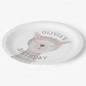 Cute Llama Kids Birthday. Alpaca Farm Animal Party Pappteller (Schrägansicht)