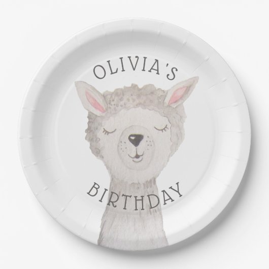 Cute Llama Kids Birthday. Alpaca Farm Animal Party Pappteller (Vorderseite)