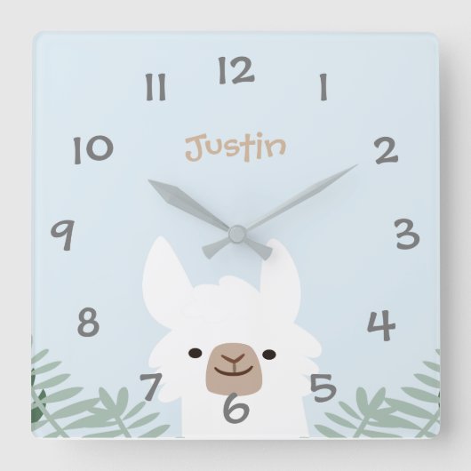Cute Llama Kids Nursery Wall Clock Quadratische Wanduhr (Vorderseite)