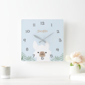 Cute Llama  Kids Nursery Wall Clock Quadratische Wanduhr (Zuhause)