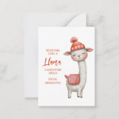 Cute Llama Valentine's Day Card for Kids Classroom Mitteilungskarte (Vorderseite)