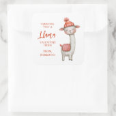 Cute Llama Valentine's Day Label, Valentine Quadratischer Aufkleber (Tasche)