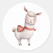 Cute Llama Valentine's Day Label, Valentine Runder Aufkleber (Vorderseite)