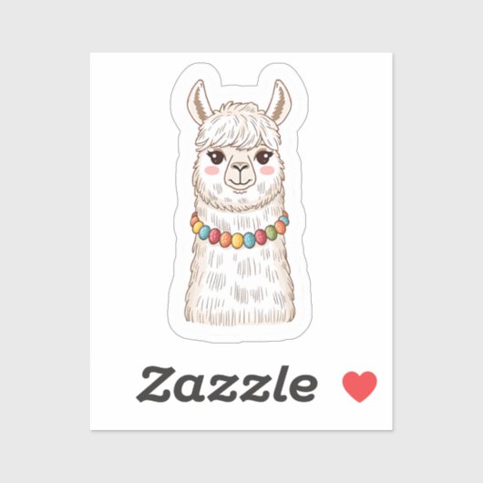 Cute Llama with Colorful Beads Sticker (Blatt)