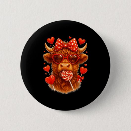 Cute Lollip Highland Cow Valentine's Day Red Heart Button (Vorderseite)