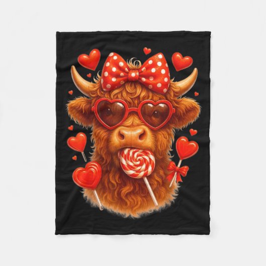 Cute Lollip Highland Cow Valentine's Day Red Heart Fleecedecke (Vorderseite)