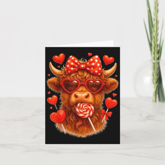 Cute Lollip Highland Cow Valentine's Day Red Heart Karte (Vorderseite)