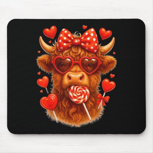 Cute Lollip Highland Cow Valentine's Day Red Heart Mousepad (Vorne)